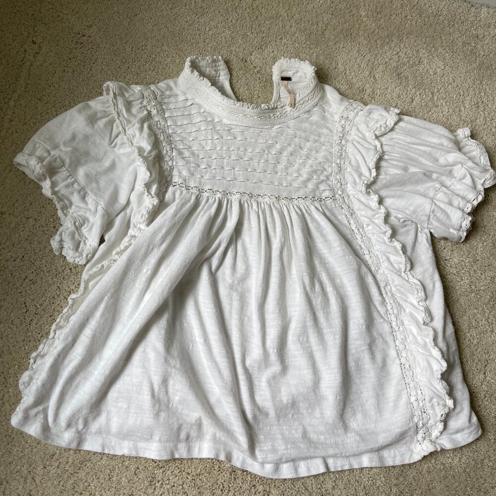 Free People White 100% Cotton Cottagecore Cowboy Top with Knit Size S